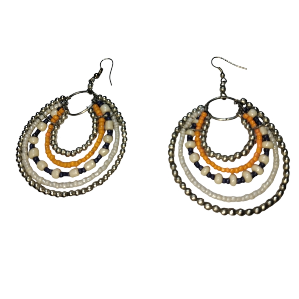 Multicolor, multilayer, dangling earrings.